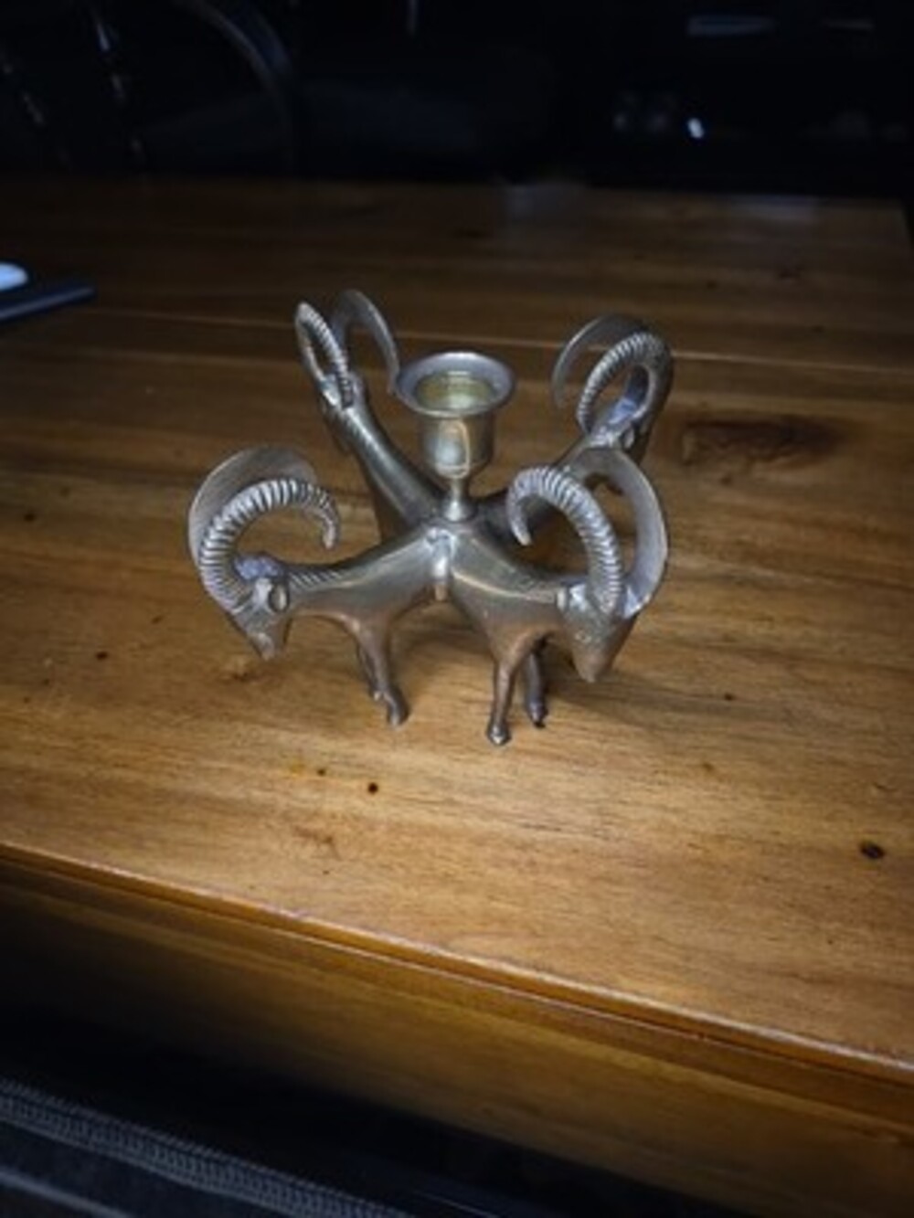 Vintage 1950s Brass Eclectic Four Ram Candlestick Holder